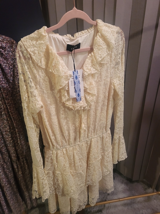 Cider Dresses & Skirts - Cider Cream Lace Ruffle Mini Dress